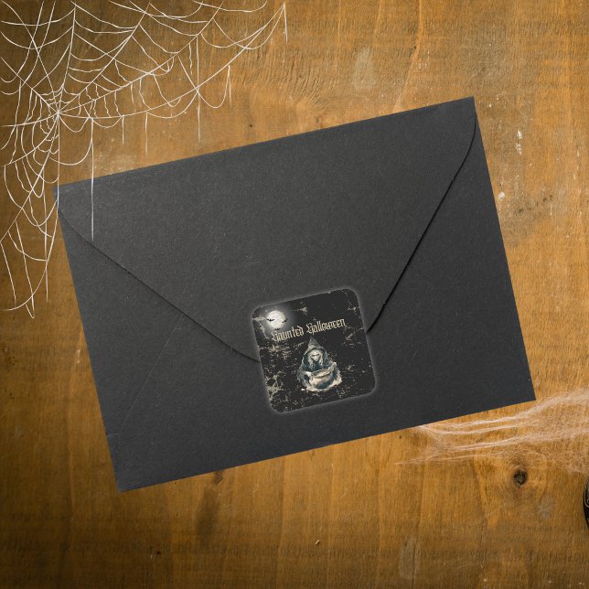 Gothic Haunted House Witch Halloween Party Square Sticker (Creator Uploaded)