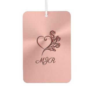 Gothic heart and roses on rose-gold with Monogram Air Freshener