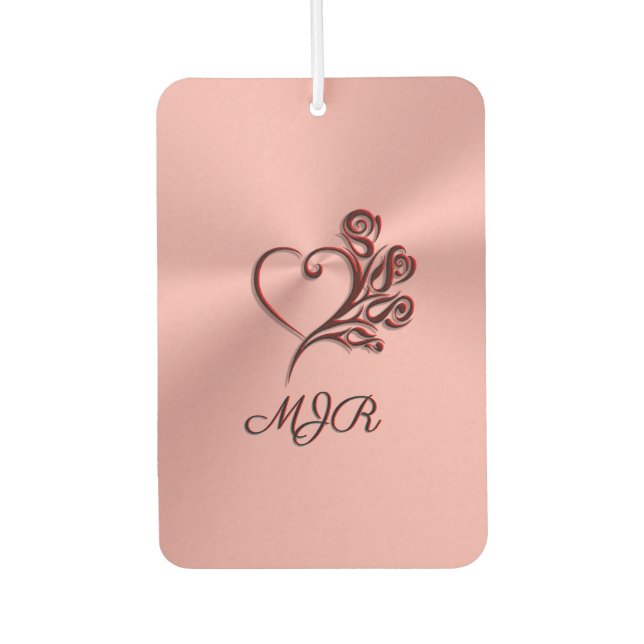 Gothic heart and roses on rose-gold with Monogram Air Freshener (Front)