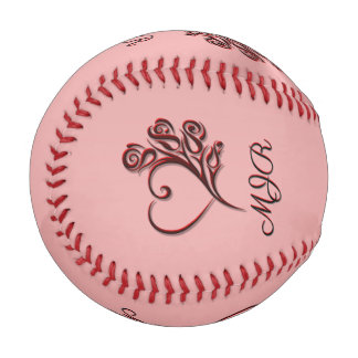 Gothic heart and roses on rose-gold with Monogram Baseball