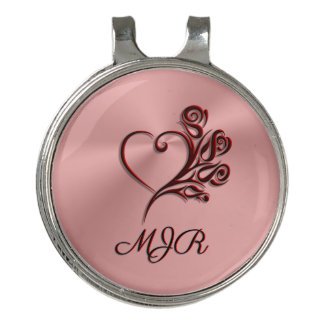 Gothic heart and roses on rose-gold with Monogram Golf Hat Clip