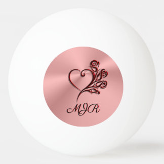 Gothic heart and roses on rose-gold with Monogram Ping Pong Ball