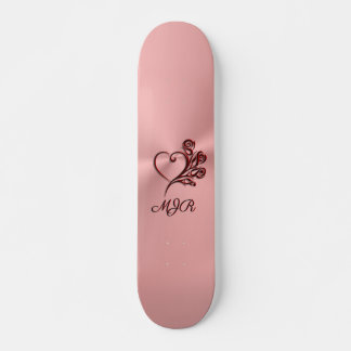 Gothic heart and roses on rose-gold with Monogram Skateboard