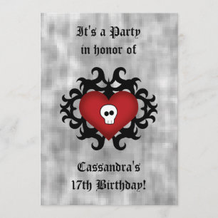 Gothic heart birthday party invitation