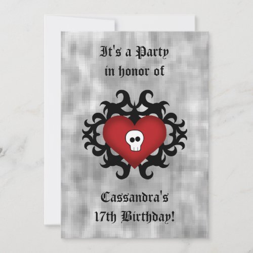 Gothic heart birthday party invitation