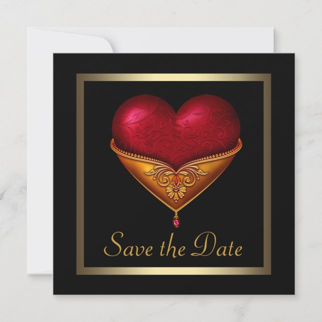 Gothic Heart Black Wedding Save The Date (Front)