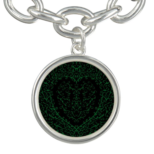 Gothic Heart-Charm Bracelet Round Green & Black 2 (Design)