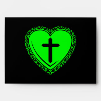 Gothic Heart + Cross (Black + Green) Envelope