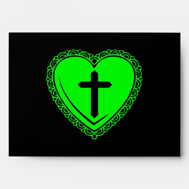 Gothic Heart + Cross (Black + Green) Envelope (Front)