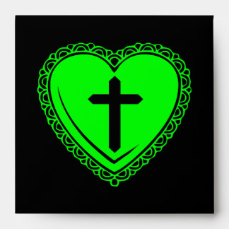 Gothic Heart + Cross (Black + Green) Envelope