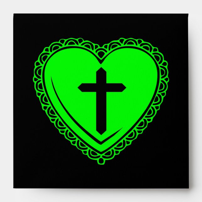 Gothic Heart + Cross (Black + Green) Envelope (Front)