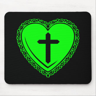 Gothic Heart & Cross (Black + Green) Mouse Pad