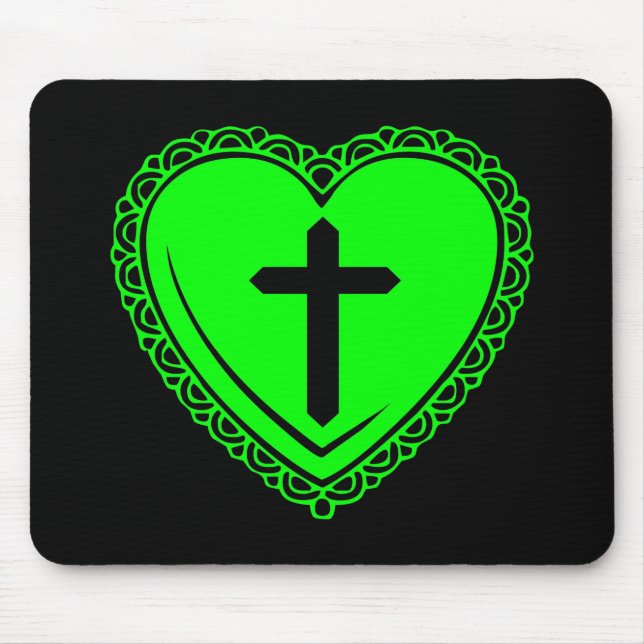 Gothic Heart & Cross (Black + Green) Mouse Pad (Front)