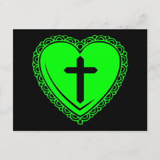 Gothic Heart + Cross (Black + Green) Postcard