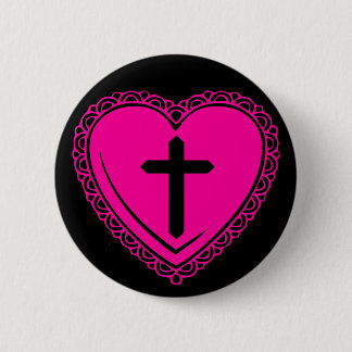 Gothic Heart & Cross (Black + Pink) Button