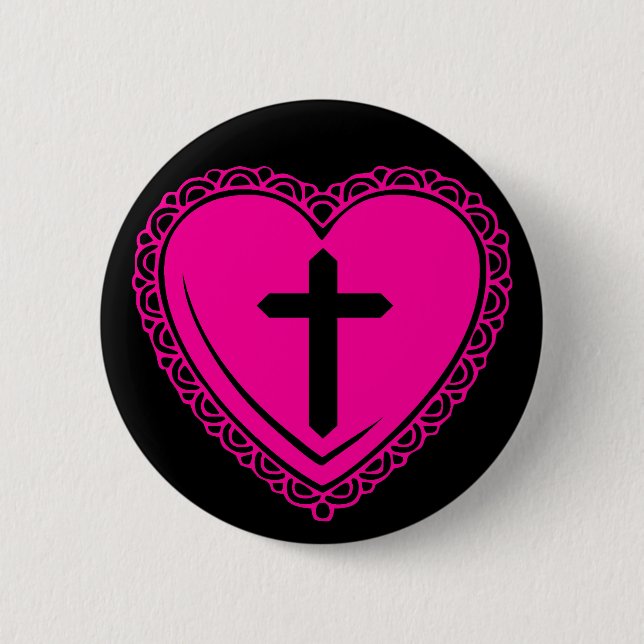 Gothic Heart & Cross (Black + Pink) Button (Front)