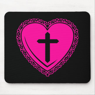 Gothic Heart & Cross (Black + Pink) Mouse Pad