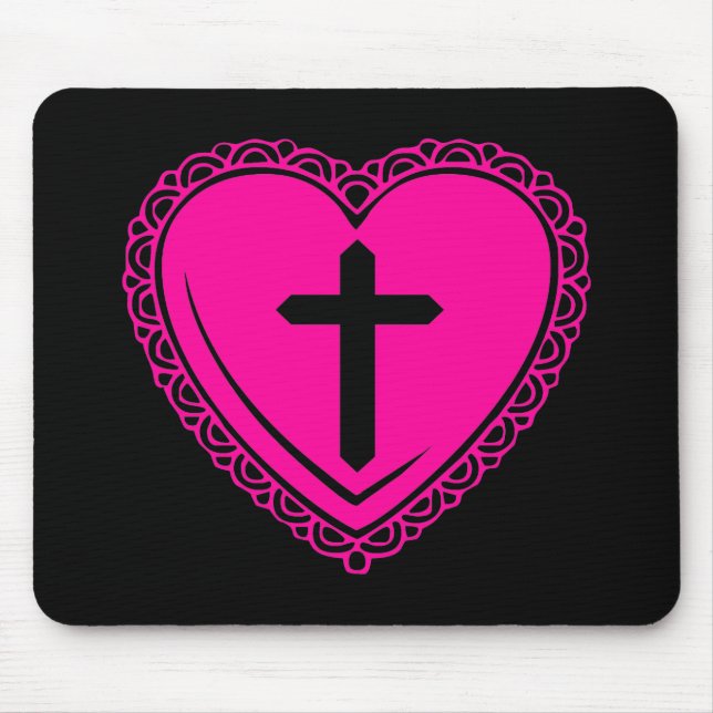 Gothic Heart & Cross (Black + Pink) Mouse Pad (Front)