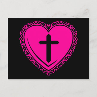 Gothic Heart + Cross (Black + Pink) Postcard