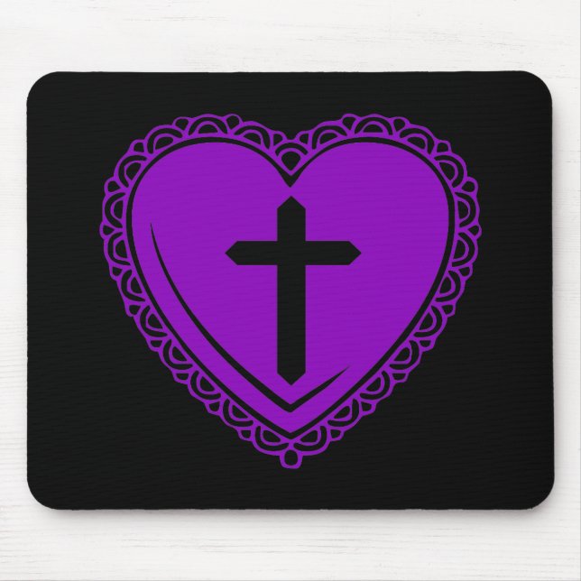 Gothic Heart & Cross (Black + Purple) Mouse Pad (Front)
