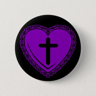 Gothic Heart & Cross (Black + Purple) Pinback Button