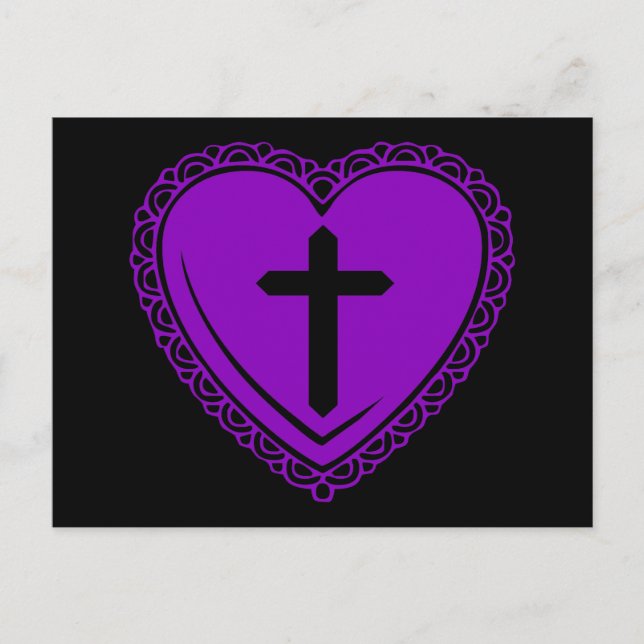 Gothic Heart + Cross (Black + Purple) Postcard (Front)