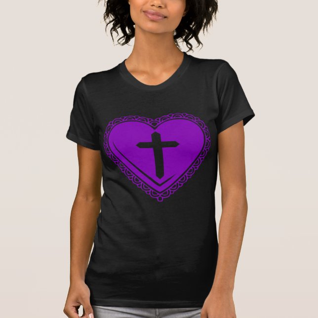 Gothic Heart + Cross (Black Purple) T-Shirt (Front)
