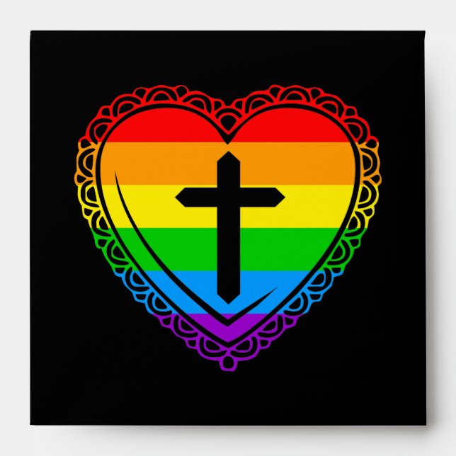 Gothic Heart & Cross (Black + Rainbow) Envelope (Front)