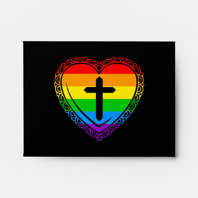 Gothic Heart & Cross (Black + Rainbow) Envelope (Front)