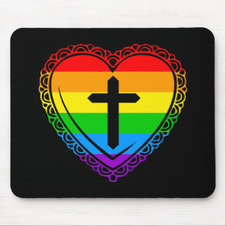 Gothic Heart & Cross (Black + Rainbow) Mouse Pad