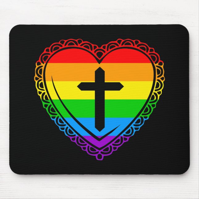Gothic Heart & Cross (Black + Rainbow) Mouse Pad (Front)