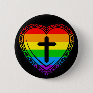 Gothic Heart & Cross (Black + Rainbow) Pinback Button