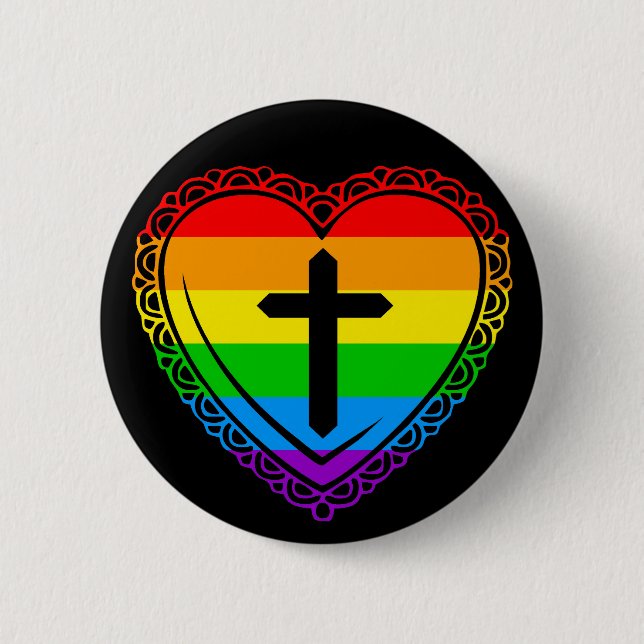 Gothic Heart & Cross (Black + Rainbow) Pinback Button (Front)