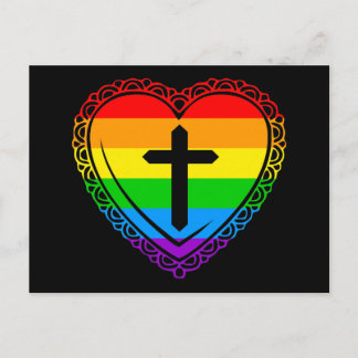 Gothic Heart & Cross (Black + Rainbow) Postcard