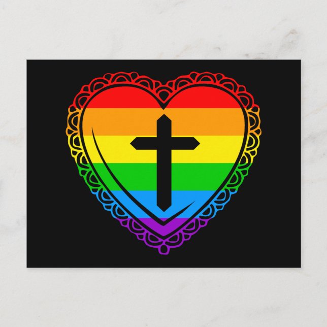 Gothic Heart & Cross (Black + Rainbow) Postcard (Front)