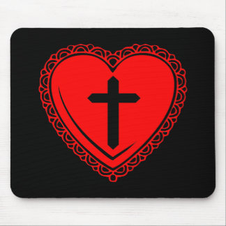 Gothic Heart & Cross (Black + Red) Mouse Pad