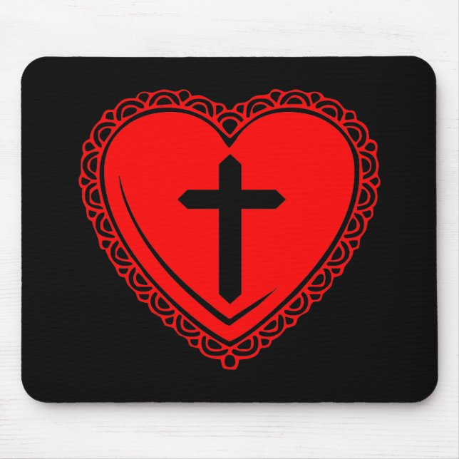 Gothic Heart & Cross (Black + Red) Mouse Pad (Front)