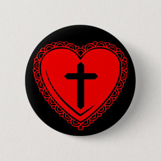 Gothic Heart & Cross (Black + Red) Pinback Button