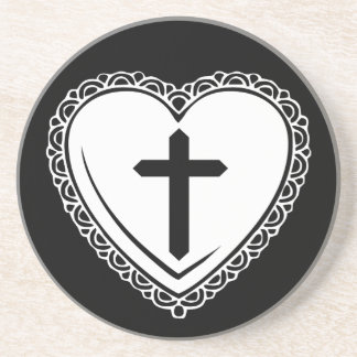 Gothic Heart + Cross Coasters (Black + White)