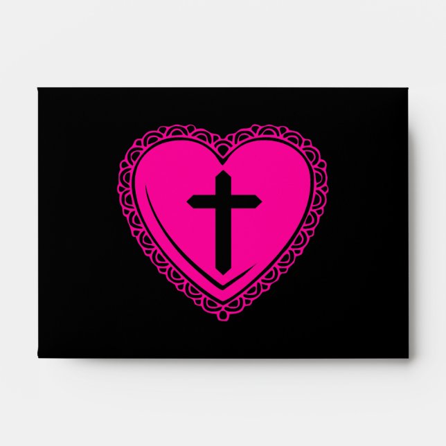 Gothic Heart + Cross Envelopes (Black + Pink) (Front)