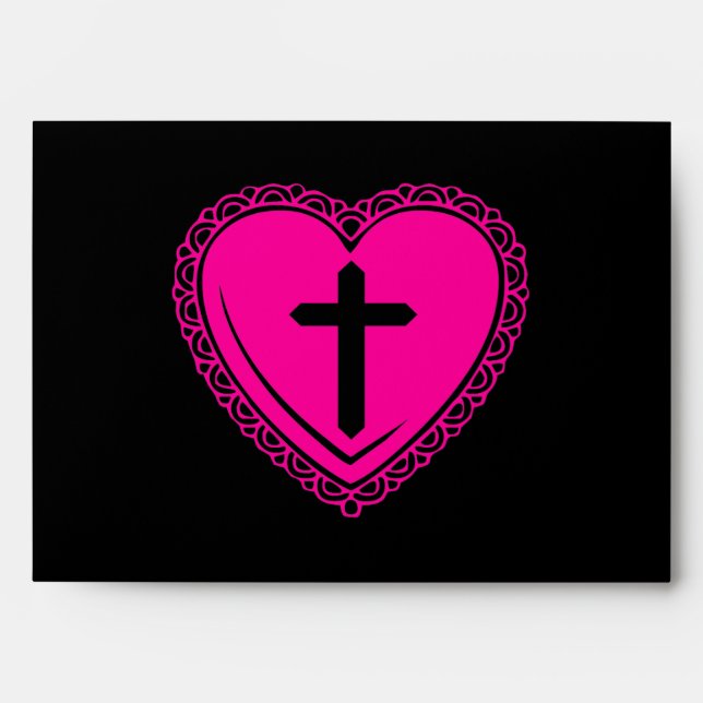 Gothic Heart + Cross Envelopes (Black + Pink) (Front)