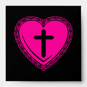 Gothic Heart + Cross Envelopes (Black + Pink)