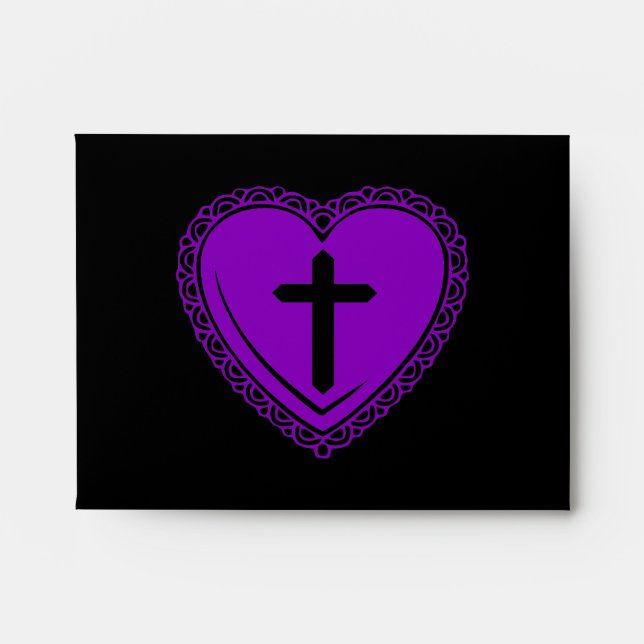 Gothic Heart + Cross Envelopes (Black + Purple) (Front)