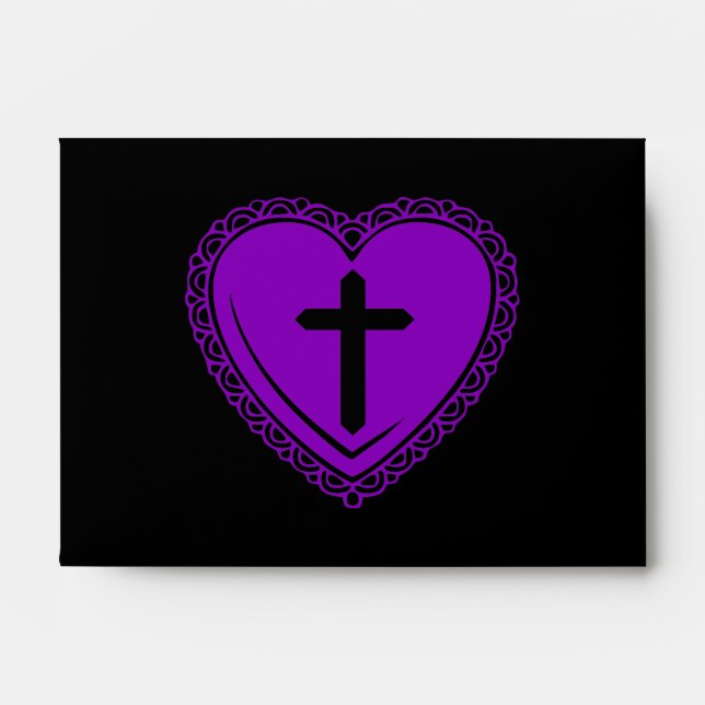 Gothic Heart + Cross Envelopes (Black + Purple) (Front)