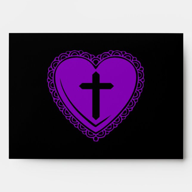 Gothic Heart + Cross Envelopes (Black + Purple) (Front)