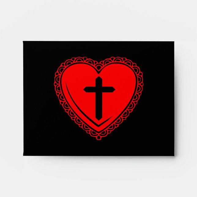 Gothic Heart + Cross Envelopes (Black + Red) (Front)