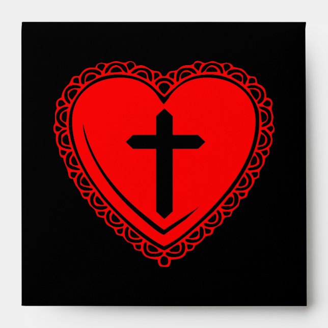 Gothic Heart + Cross Envelopes (Black + Red) (Front)