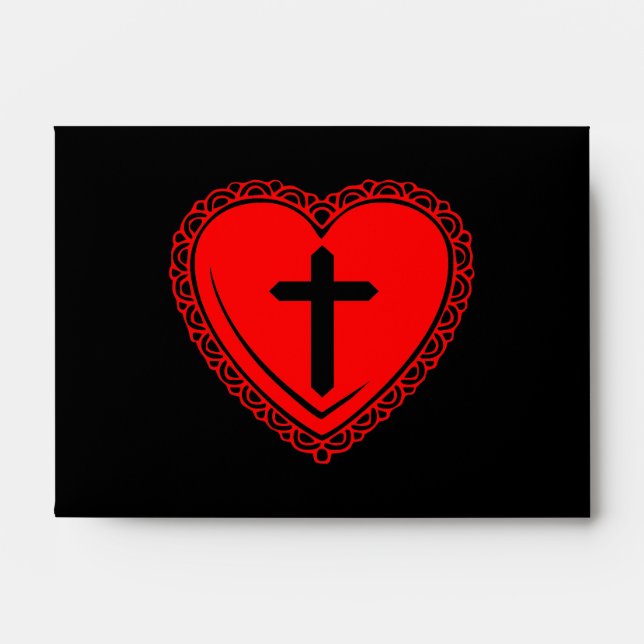 Gothic Heart + Cross Envelopes (Black + Red) (Front)