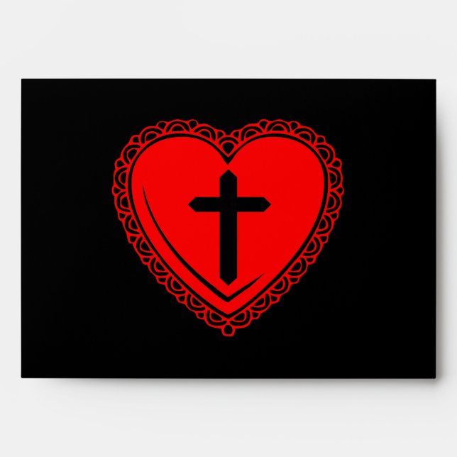 Gothic Heart + Cross Envelopes (Black + Red) (Front)