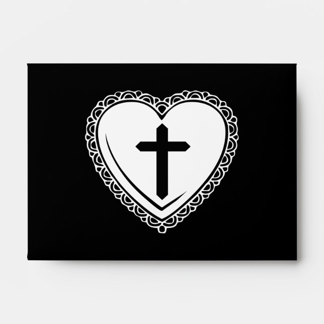 Gothic Heart & Cross Envelopes (Black + White) (Front)